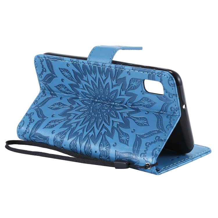 Pressed Printing Sunflower Pattern Horizontal Flip PU Leather Case for Galaxy A10e, with Holder & Card Slots & Wallet & Lanyard, For Galaxy A10e