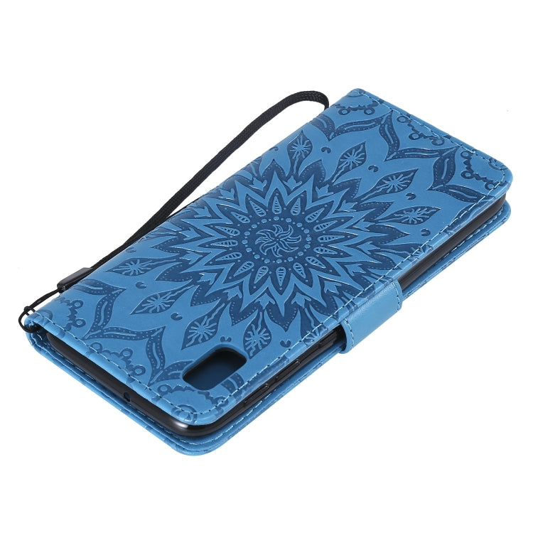 Pressed Printing Sunflower Pattern Horizontal Flip PU Leather Case for Galaxy A10e, with Holder & Card Slots & Wallet & Lanyard, For Galaxy A10e