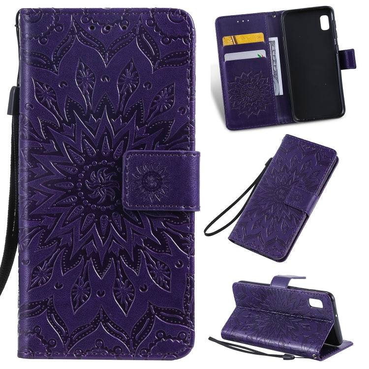 Pressed Printing Sunflower Pattern Horizontal Flip PU Leather Case for Galaxy A10e, with Holder & Card Slots & Wallet & Lanyard, For Galaxy A10e