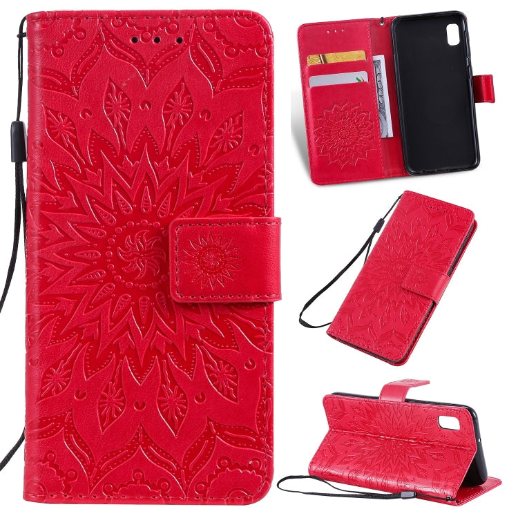 Pressed Printing Sunflower Pattern Horizontal Flip PU Leather Case for Galaxy A10e, with Holder & Card Slots & Wallet & Lanyard, For Galaxy A10e