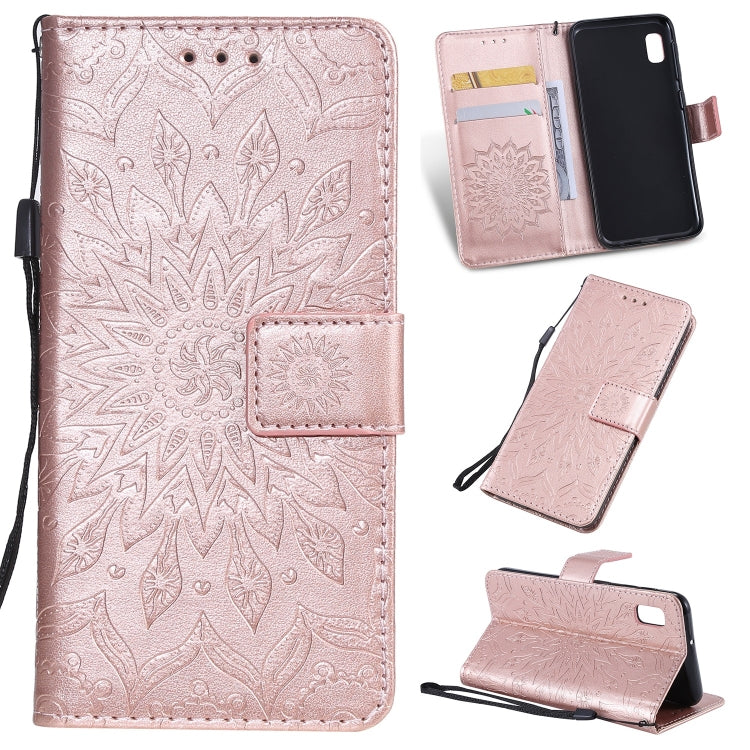 Pressed Printing Sunflower Pattern Horizontal Flip PU Leather Case for Galaxy A10e, with Holder & Card Slots & Wallet & Lanyard, For Galaxy A10e