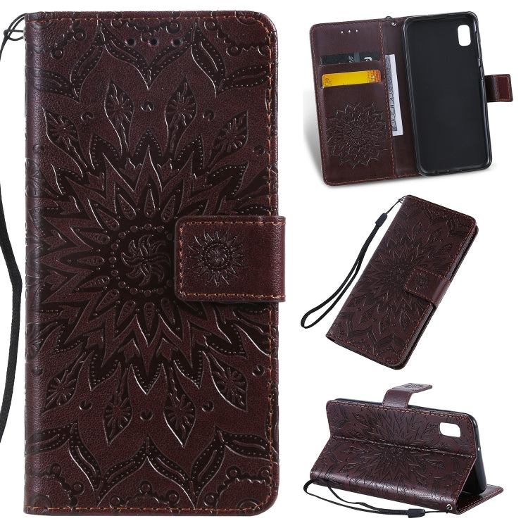 Pressed Printing Sunflower Pattern Horizontal Flip PU Leather Case for Galaxy A10e, with Holder & Card Slots & Wallet & Lanyard, For Galaxy A10e